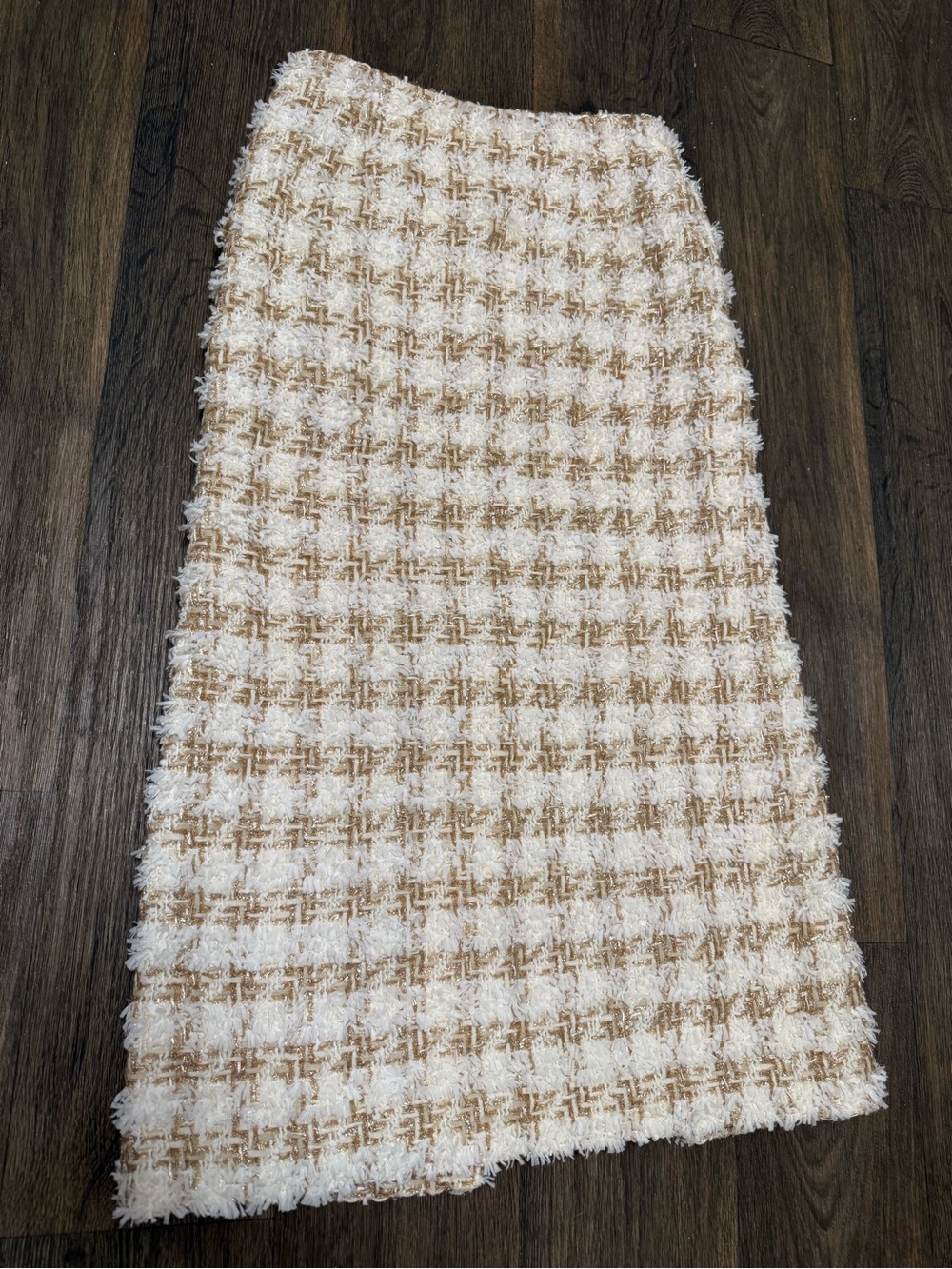 LEDAÍR Los Angeles Élodie Tweed Midi Skirt Size 38 or 6 Chanel style tan cream